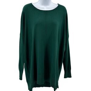 Dreamers By Debut Sweater WMNS M/L Oversized Pullover Green V-Neck High Low Hem